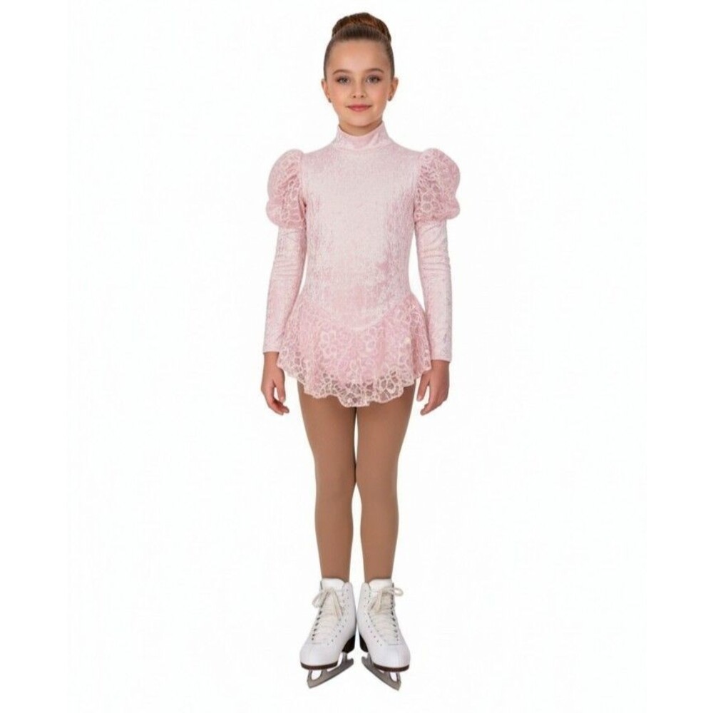 Gilda Marx VTG High Neck Velvet Lace Keyhole Pink Leotard Skate Dress Girl 12/14